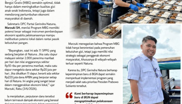 BGN Berganti Pimpinan, DPC Gerindra Natuna Tekankan Optimalisasi MBG