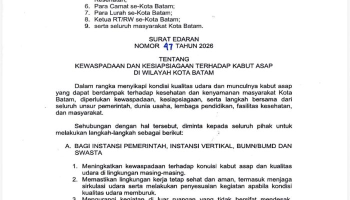 Kabut Asap Melanda Batam, Warga Diminta Waspada dan Kurangi Aktivitas di Luar